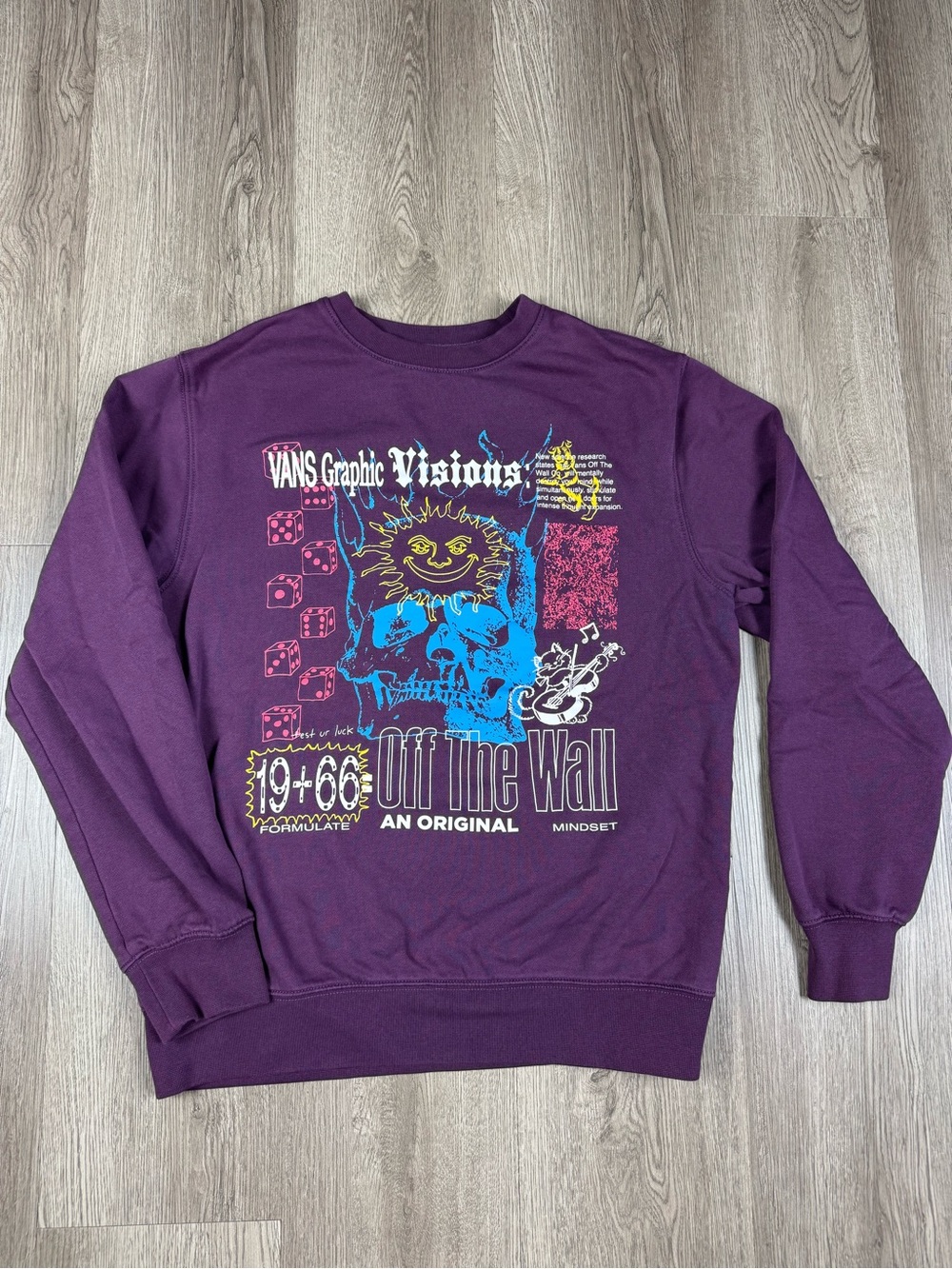 Vans Off The Wall Graphic Crewneck Sweatshirt Pullover Skull Music Sun Size S